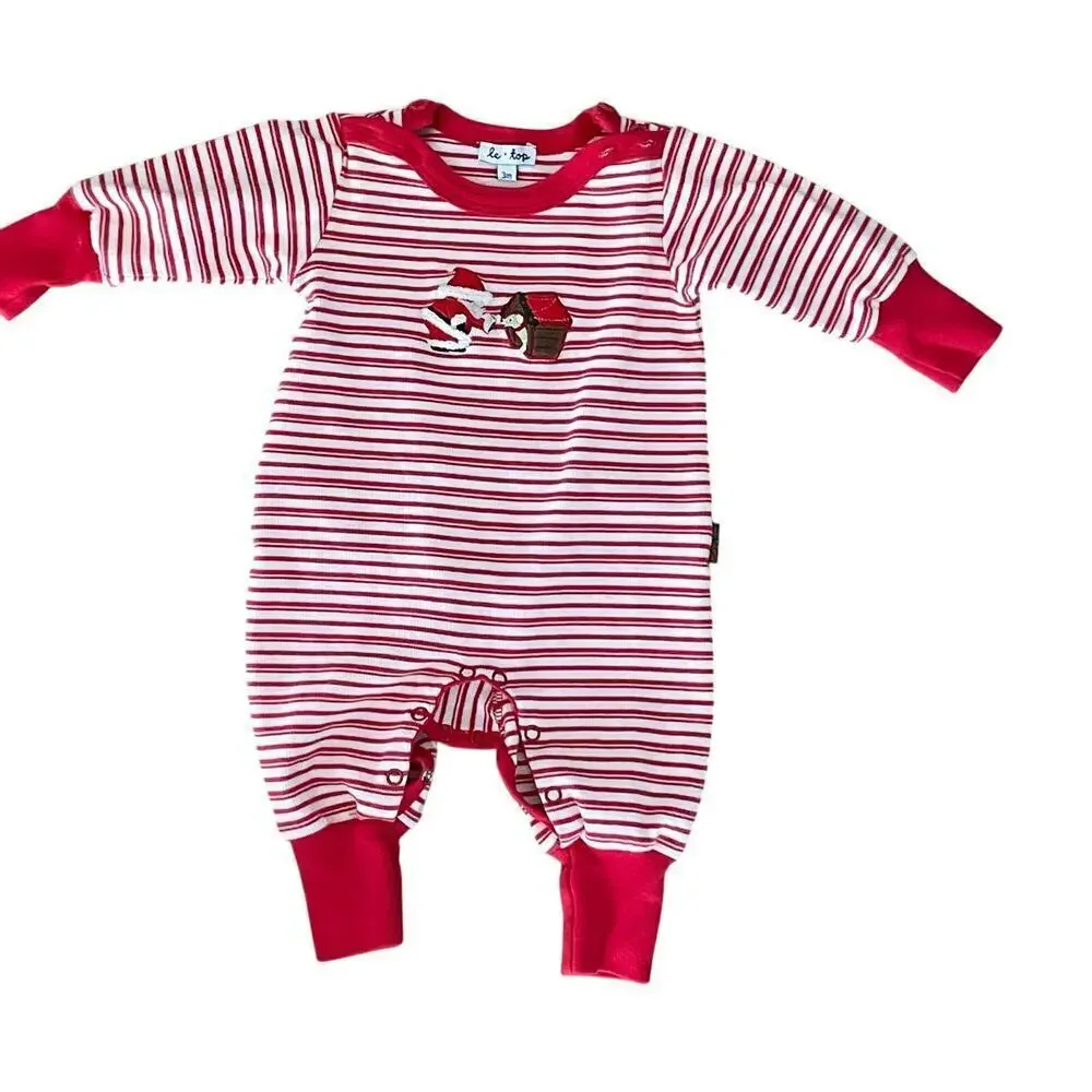 Le Top Christmas Santa One Piece Sleeper Sz 3 Months Puppy Holidays Ribbed